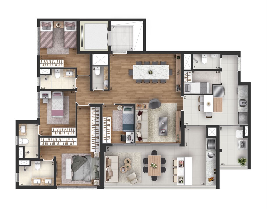 Planta Tipo | 154m² | Torre Sky | Skyline Jockey – Butantã - São Paulo - São Paulo Planta Tipo | 154m² | Torre Sky | Skyline Jockey – Apartamento no Butantã - São Paulo - São Paulo
